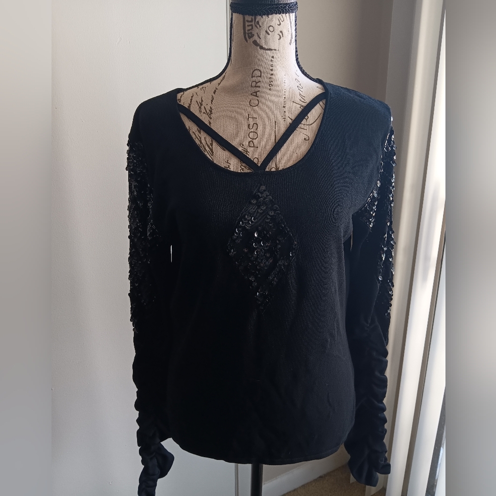Cyrus Black Sequin Long Sleeve Top
